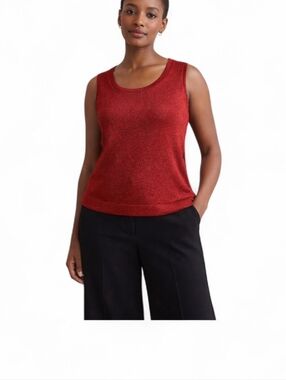 Jones New York Red Shimmer Sleeveless Scoop Neck Tank Top Size Large